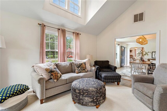 55 Brogden Ln, Hampton, VA 23666 - living room with high vaulted ceiling and wood finished floors