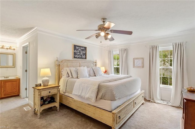 55 Brogden Ln, Hampton, VA 23666 - bedroom featuring crown molding, multiple windows, light carpet, and a ceiling fan