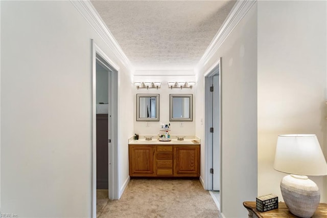 55 Brogden Ln, Hampton, VA 23666 - bathroom with a textured ceiling, double vanity, and crown molding