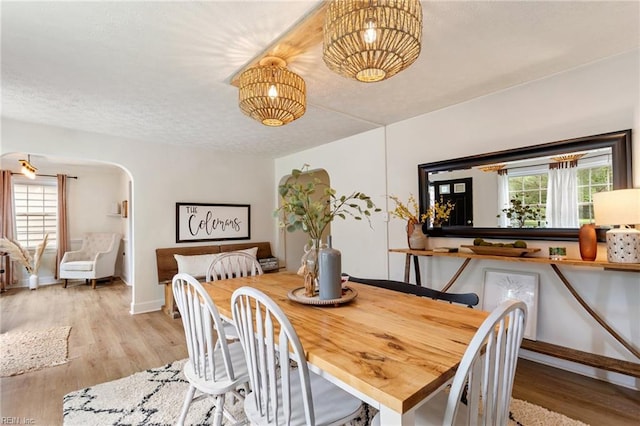 55 Brogden Ln, Hampton, VA 23666 - dining area with wood finished floors, arched walkways, and a textured ceiling