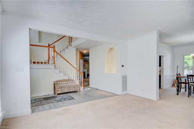832 Doe Run Dr, Chesapeake, VA 23322 - carpeted entrance foyer with stairway and baseboards