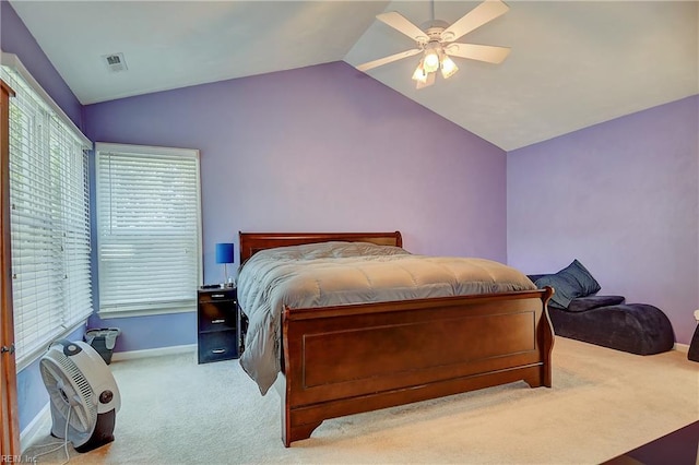 832 Doe Run Dr, Chesapeake, VA 23322 - carpeted bedroom with vaulted ceiling, multiple windows, and a ceiling fan