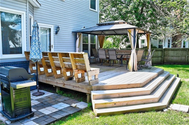 832 Doe Run Dr, Chesapeake, VA 23322 - wooden deck with outdoor dining area, a gazebo, and area for grilling