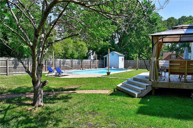 832 Doe Run Dr, Chesapeake, VA 23322 - fenced backyard featuring a gazebo, a deck, and a shed