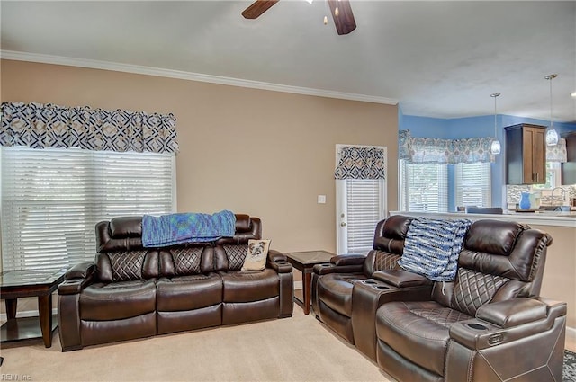 832 Doe Run Dr, Chesapeake, VA 23322 - living area with a ceiling fan and crown molding
