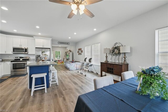 321 Pinner St, Suffolk, VA 23434 - dining space with recessed lighting, light wood-type flooring, and ceiling fan