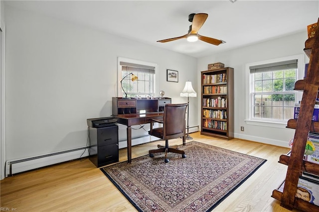 2400 Deerfield Cres, Chesapeake, VA 23321 - office space with ceiling fan, a baseboard heating unit, and wood finished floors