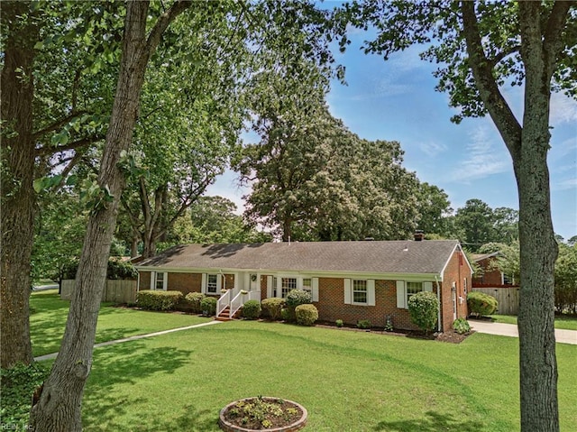 2400 Deerfield Cres, Chesapeake, VA 23321 - ranch-style house featuring brick siding, a chimney, and concrete driveway