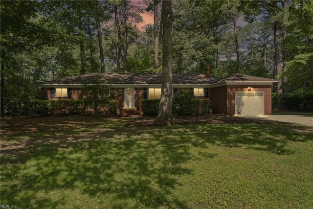 709 Wolfsnare Cres, Virginia Beach, VA 23454 - ranch-style house featuring driveway, a garage, a front yard, and brick siding