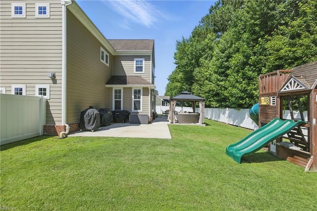 220 Wisdom Path, Chesapeake, VA 23322 - back of property with a gazebo, a playground, a fenced backyard, and a patio area