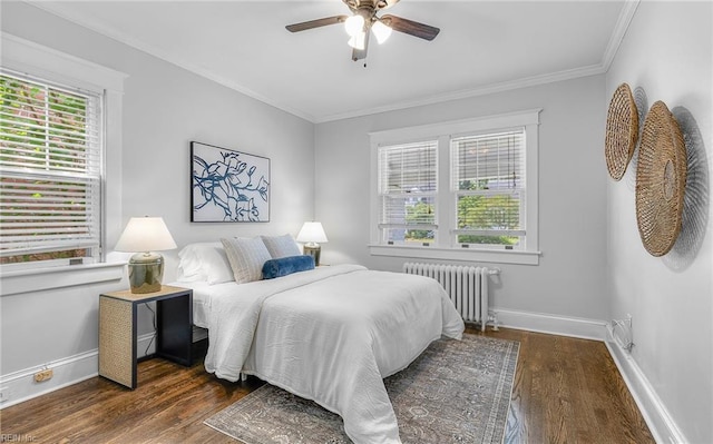 418 Massachusetts Ave, Norfolk, VA 23508 - bedroom featuring radiator, wood finished floors, crown molding, and ceiling fan