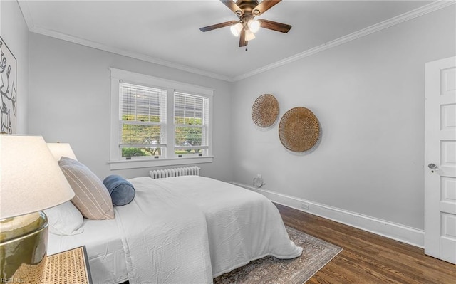 418 Massachusetts Ave, Norfolk, VA 23508 - bedroom with radiator heating unit, wood finished floors, crown molding, and a ceiling fan