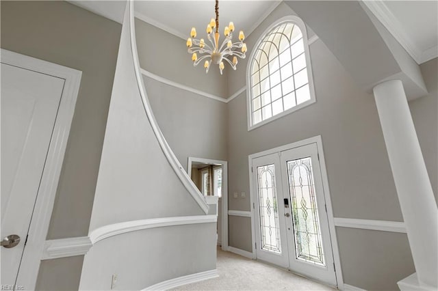 1207 Masers Row, Chesapeake, VA 23320 - carpeted foyer featuring a chandelier, a towering ceiling, and stairs