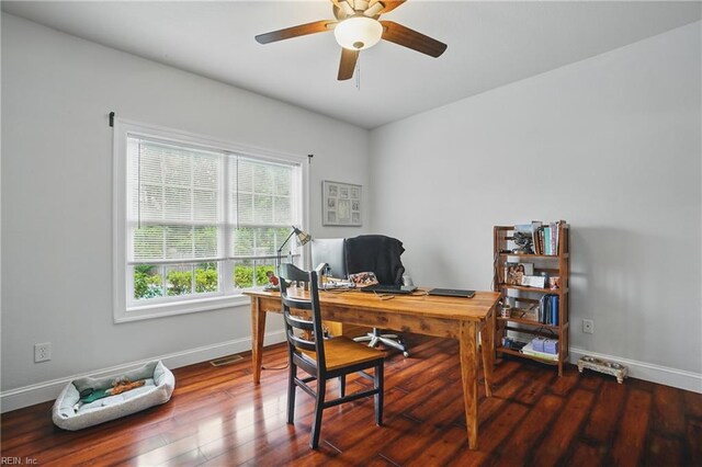 2316 Holland Rd, Virginia Beach, VA 23453 - office area with wood finished floors and a ceiling fan