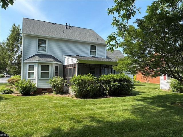 937 Marble Arch, Chesapeake, VA 23322 - back of house with a yard, roof with shingles, and a sunroom