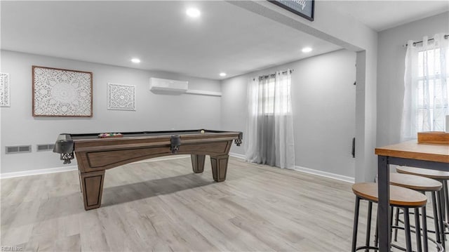 969 Sunnyside Dr, Virginia Beach, VA 23464 - game room with a wall mounted AC, billiards table, plenty of natural light, light wood-style floors, and recessed lighting