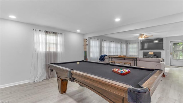 969 Sunnyside Dr, Virginia Beach, VA 23464 - game room featuring billiards, light wood-style floors, ceiling fan, and recessed lighting
