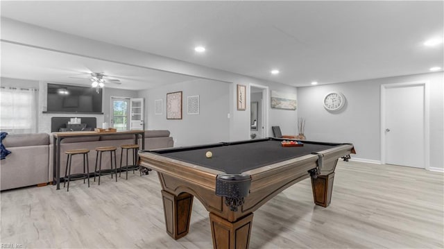 969 Sunnyside Dr, Virginia Beach, VA 23464 - game room with a ceiling fan, light wood-type flooring, recessed lighting, and billiards