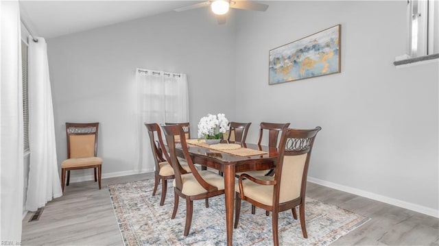969 Sunnyside Dr, Virginia Beach, VA 23464 - dining room with light wood-style floors, a ceiling fan, and vaulted ceiling