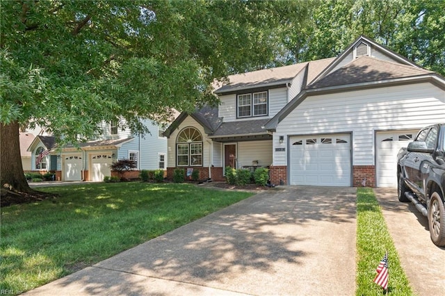 1013 Winged Foot Ct Unit A, Chesapeake, VA 23320 - view of front of home featuring brick siding, an attached garage, a front lawn, concrete driveway, and roof with shingles