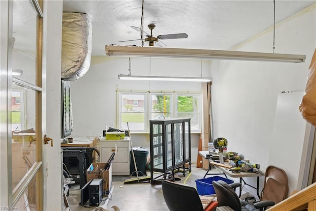 512 Rock Dr, Chesapeake, VA 23323 - office area featuring concrete flooring and ceiling fan