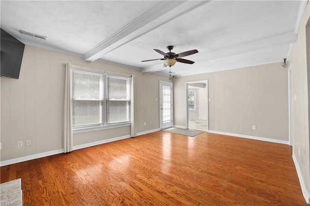 2505 Castle Hill Ct, Virginia Beach, VA 23454 - empty room with beam ceiling, wood finished floors, and ceiling fan