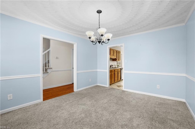 2505 Castle Hill Ct, Virginia Beach, VA 23454 - empty room featuring a chandelier, light carpet, and ornamental molding