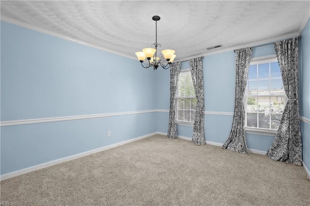 2505 Castle Hill Ct, Virginia Beach, VA 23454 - carpeted empty room featuring a chandelier and crown molding