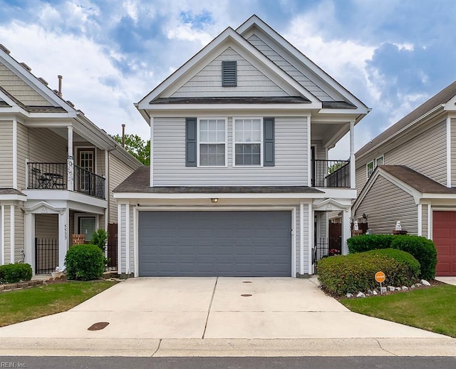 5537 Port Royal Dr, Virginia Beach, VA 23462 - view of front of home featuring a balcony, driveway, and a garage