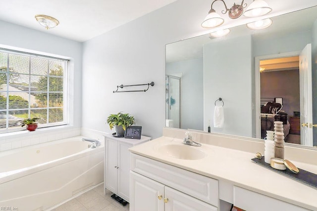 5537 Port Royal Dr, Virginia Beach, VA 23462 - full bath featuring vanity, a bath, tile patterned floors, and a shower with shower door