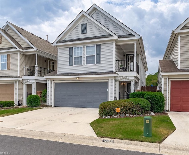 5537 Port Royal Dr, Virginia Beach, VA 23462 - view of front of home with a balcony, a garage, and driveway