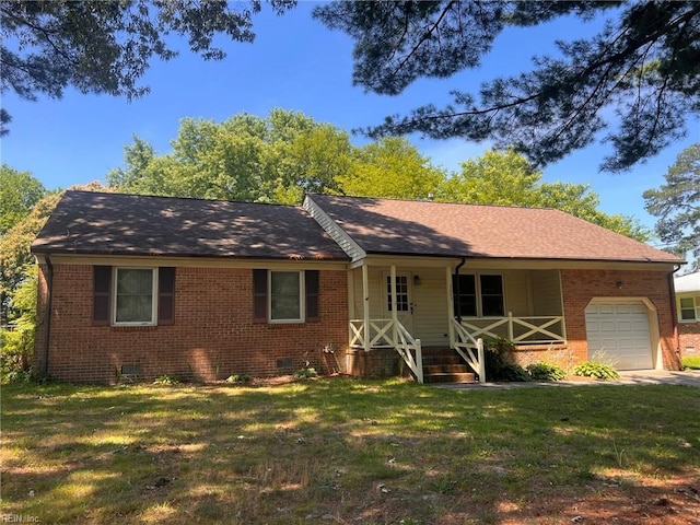 5625 Canterbury Ln, Suffolk, VA 23435 - single story home with a garage, crawl space, covered porch, brick siding, and a front yard