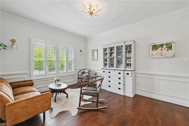 409 Torre Pine Ct, Chesapeake, VA 23322 - sitting room with dark wood finished floors, a wainscoted wall, crown molding, and a chandelier