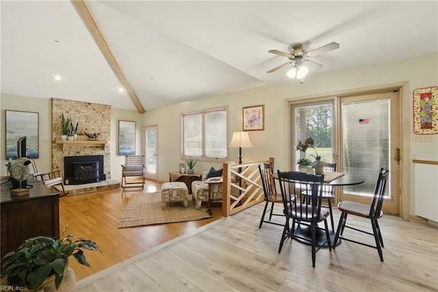 1737 Pleasant Ridge Rd, Virginia Beach, VA 23457 - dining area with a brick fireplace, light wood-style floors, and a ceiling fan