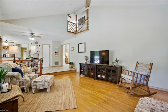 1737 Pleasant Ridge Rd, Virginia Beach, VA 23457 - living area with a ceiling fan, light wood-style flooring, and high vaulted ceiling