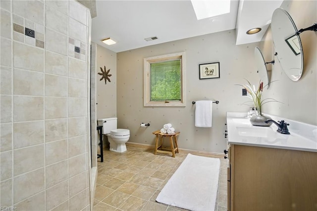 1737 Pleasant Ridge Rd, Virginia Beach, VA 23457 - full bathroom featuring double vanity, a skylight, tile patterned flooring, and a shower