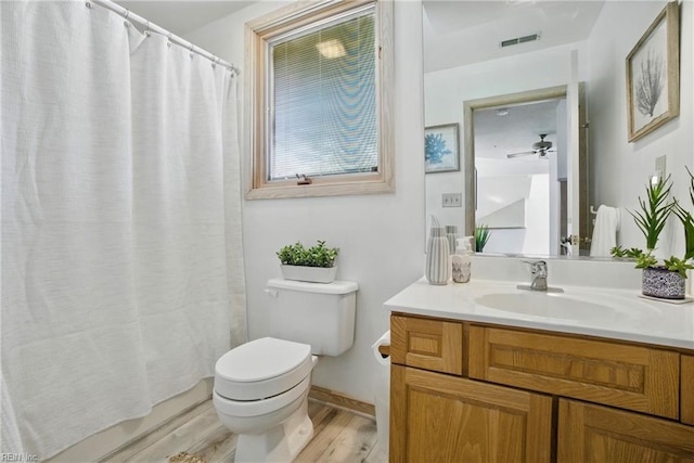 1737 Pleasant Ridge Rd, Virginia Beach, VA 23457 - full bath with vanity, wood finished floors, curtained shower, and a ceiling fan