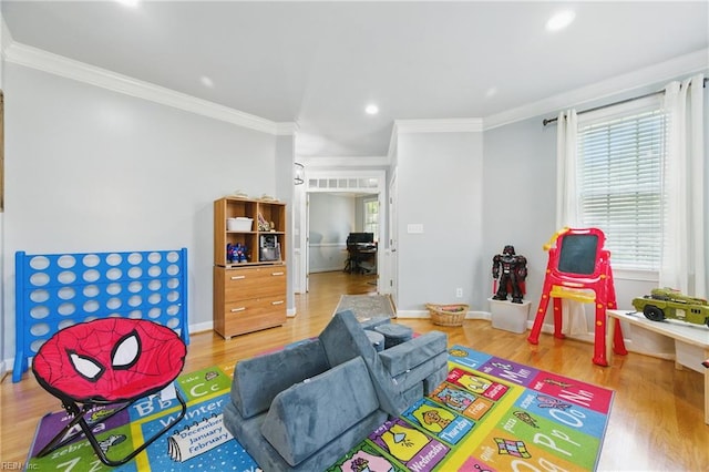 20517 Madison Ct, Smithfield, VA 23430 - playroom with crown molding, wood finished floors, and recessed lighting