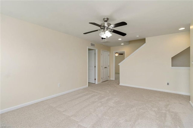 3112 Sybilla St, Chesapeake, VA 23323 - unfurnished living room featuring a ceiling fan, light colored carpet, and recessed lighting