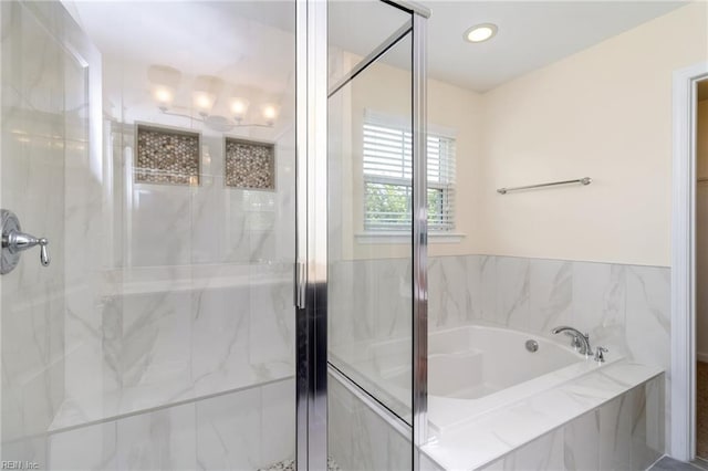 3112 Sybilla St, Chesapeake, VA 23323 - full bathroom with a marble finish shower, a bath, and recessed lighting