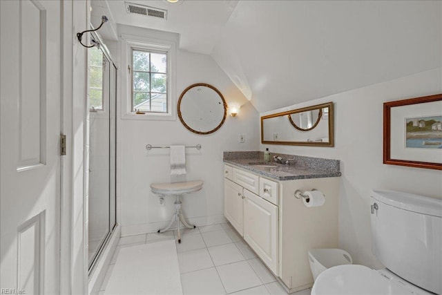 537 Cavalier Dr, Virginia Beach, VA 23451 - full bath with a shower stall, vaulted ceiling, vanity, and tile patterned flooring