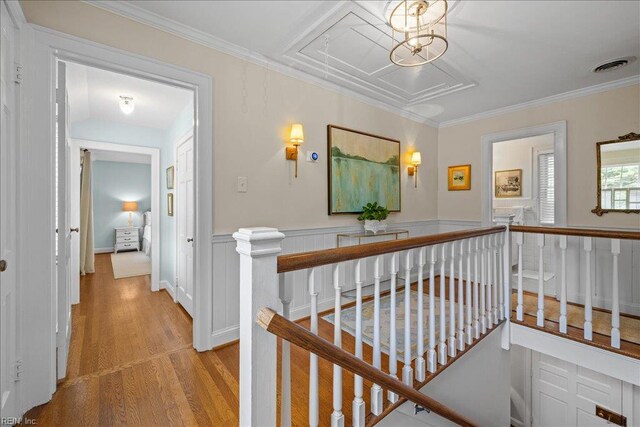 537 Cavalier Dr, Virginia Beach, VA 23451 - hall featuring an upstairs landing, light wood-style floors, crown molding, and attic access