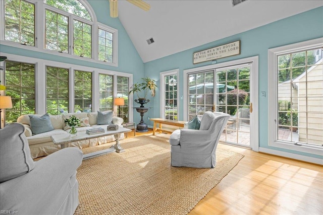 537 Cavalier Dr, Virginia Beach, VA 23451 - sunroom with high vaulted ceiling and wood finished floors