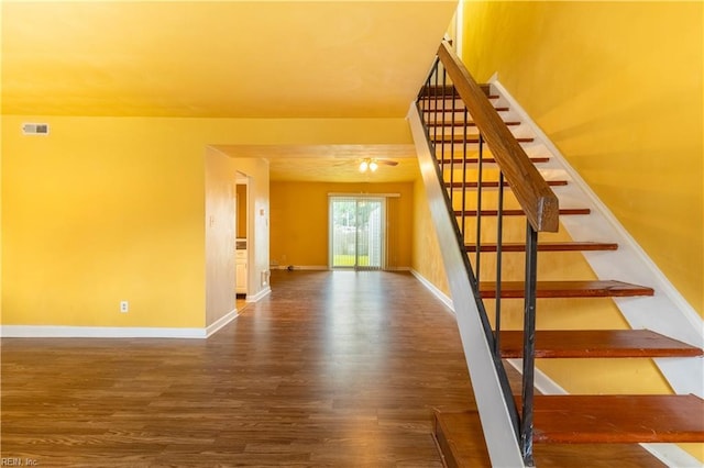 3724 Radford Cir, Chesapeake, VA 23321 - stairs with wood finished floors and ceiling fan