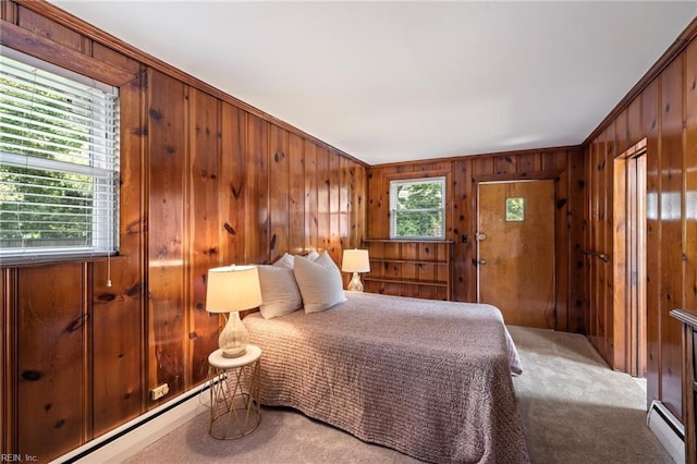112 Fayton Ave, Norfolk, VA 23505 - bedroom featuring carpet floors, wood walls, and a baseboard heating unit