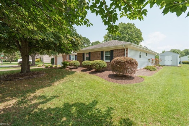 1328 Burlington Rd, Virginia Beach, VA 23464 - ranch-style house featuring a shed, brick siding, and a front lawn