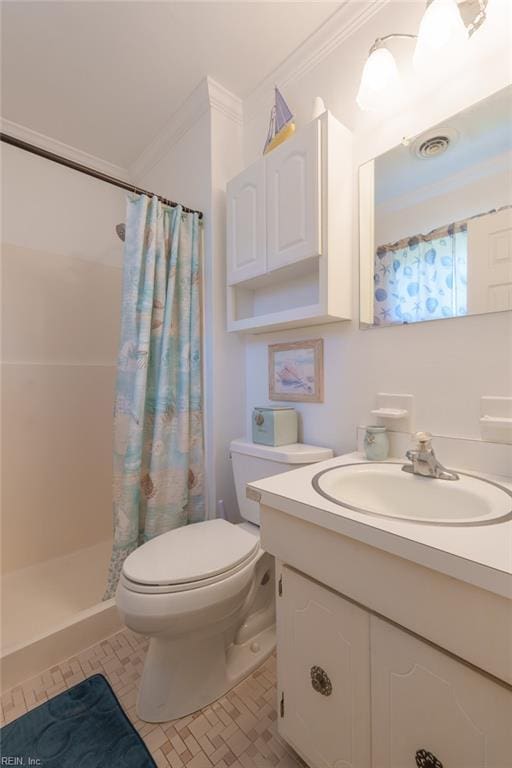 1328 Burlington Rd, Virginia Beach, VA 23464 - bathroom with vanity, crown molding, a shower with shower curtain, and tile patterned flooring