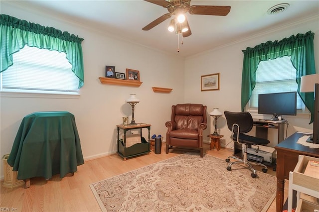 1328 Burlington Rd, Virginia Beach, VA 23464 - office space with wood finished floors, a ceiling fan, and crown molding