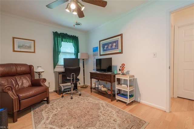 1328 Burlington Rd, Virginia Beach, VA 23464 - sitting room featuring ceiling fan, light wood-type flooring, and crown molding