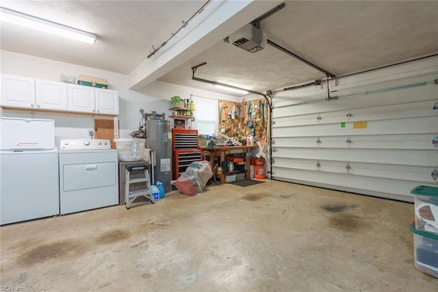 1328 Burlington Rd, Virginia Beach, VA 23464 - garage with washing machine and dryer, a garage door opener, and water heater